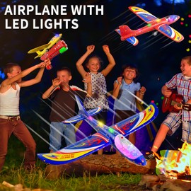 3 Pack Aeroplane Launcher Toy Aeroplane Construction Kits, 12.6 Inch LED Foam Glider Aeroplane Catapult, 2 Flight Modes, Fly Toy 3 4 5 6 7 8-12 Years Old Boys Girls Birthday Gifts (Red)