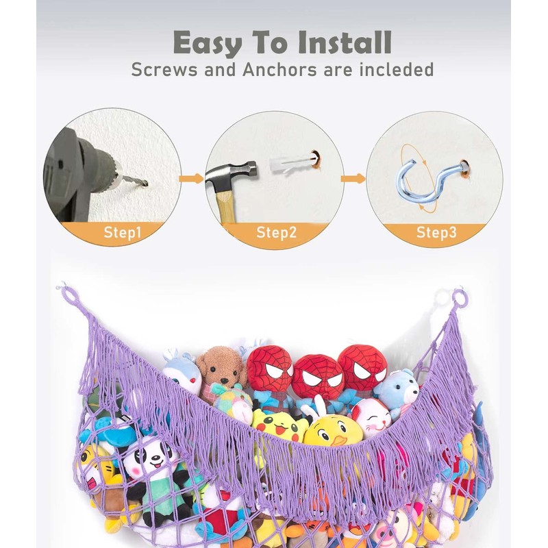 PrimZooty Extra Large Stuffed Animal Net Hammock - [56'' Long/Handwoven