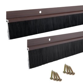 YXQ 2Pcs Door Brush Bottom Sweep (2.5" Width X 36.5" Length) with Brown H-Shape Aluminum Alloy Holder & 1.5-inch Black PP Silicone Soft Brush for Home Door Seal