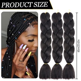 Synthetic Hair for Braiding, 3 Packs Black 30 Inch Easy Braids Extensions, Black Synthetic Hair, 24 Inch Natural Black Jumbo Braiding Hair, Hair for Braiding Black Braids Braids Braid Extensions