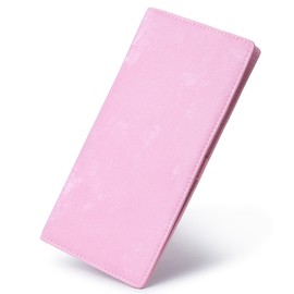 Bveyzi Ultra Slim Thin RFID Blocking Credit Card Holder Bifold Clutch Wallets for Women (Vegan Pink)