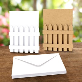 Katy Sue White and Kraft Picket Fence Shaped 5 x 7 Inch Cards & Envelopes, 24 Pack for Card Making Supplies