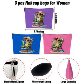 3 Pack Funny Beach Sea Turtle Gifts for Women Turtle Lovers Teacher Girls Trip Makeup Bag,Travel Essentials Cosmetic Bags for Women,Birthday Graduation Christmas Friendship Girl Weekend Thank You