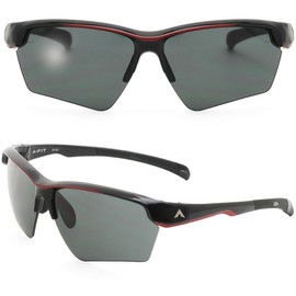 Afit AF-802P Polarized Sunglasses, Men's, Sports, Golf, Running, Baseball, UV Protection, Black/Red (Polarized Smoke Lenses)