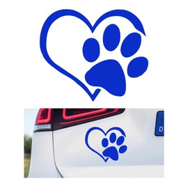 DXNQ Pet Dog Paw Puppy Love Heart Vinyl Decal, 4.6" × 3.7" Heart with Dog Paw Print Reflective Bumper Stickers, Cute Waterproof Puppy Footprint Heart Decal for Window Laptop Wall (Blue)