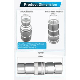 1/2" NPT Flat Face Hydraulic Quick Connect Couplers/Couplings Set w/Dust Caps ISO 16028 Standard, Skid Steer Bobcat 1/2 Body Quick Disconnect 1Set,DecoHongDi