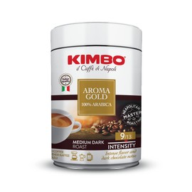 Kimbo Aroma Gold 100% Arabica | Ground Coffee | Medium Dark Roast | 9/13 Intensity | Intense Flavor and Dark Chocolate Notes | 8.8 oz Can