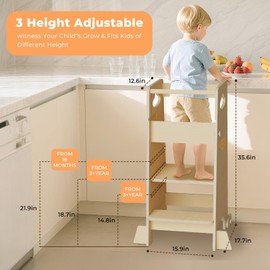Chao KWORLDS Toddler Standing Tower, Montessori Kitchen Stool Helper for Toddlers 1-6 Years, Adjustable Height Learning Tower for Cooking, Baking Activities