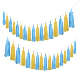 Meetppy 20PCS Party Hanging Decoration Blue Yellow Tassel Garland Paper Tissue Tassels Garland for Party Decorations
