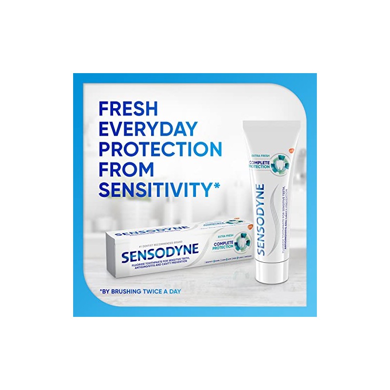 Sensodyne Sensitivity Toothpaste for Sensitive Teeth, Complete Protection, Extra Fresh,