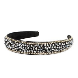 Wecoe Rhinestone Headband Women Girls 1 Inch Wide Silver Black Headband Fancy Sparkly Bling Diamond Beaded Headband Fashion Headband Non Slip Valentine's Day Hair Accessories For Women Girls Gifts