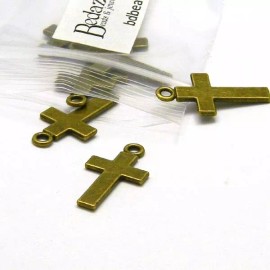 10 Plain Antique Bronze 1 inch Flat Cross Charm Pendants with Pewter Base Metal