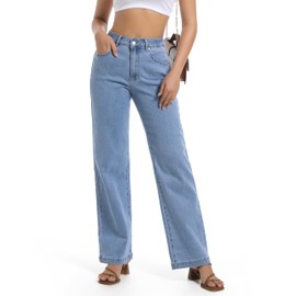 Guaile Women's Jeans High Waisted Straight Leg Stretchy Jeans Trendy Wide Leg Tummy Control Loose Casual Denim Pants Blue Size 4