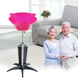 WANLECY Portable Shampoo Bowls with Drain Hose and 10L Bucket, Height and Angle Adjustable Hair Washing Sink for Salon, Barber Shop and Home (Pink)