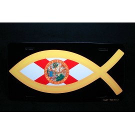 DIGIART INTERNATIONAL FLORIDA STATE FLAG JESUS FISH RELIGIOUS METAL CAR NOVELTY LICENSE PLATE AUTO TAG