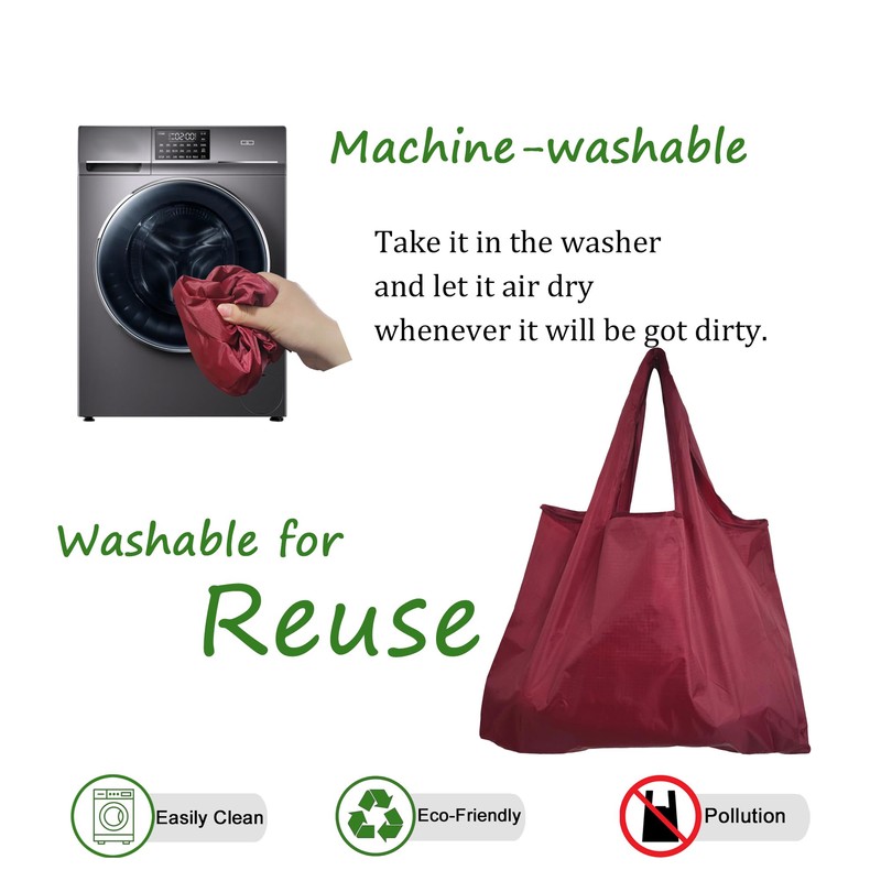 evohyah Shopping Bags Reusable Grocery Tote Bags, Deepred, Large