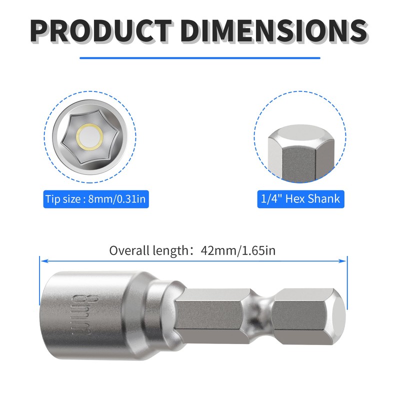 FOCKEAMS 2Pcs 8mm/0.31in Magnetic Nut Setter Driver Drill Bit,Quick-Change,Impact Nut