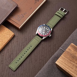 SEURE Canvas Quick Release Watch Band,Cotton Fabric Watch Straps 18mm 19mm 20mm 21mm 22mm 24mm for Men and Women(20,ArmyGreen-silver)