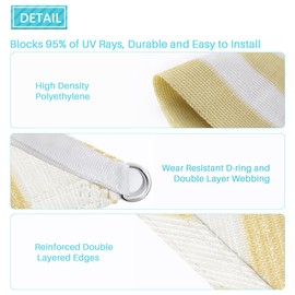 Coarbor 15'x19' Sun Shade Sail Outdoor Canopy Cover Rectangle Heavy Duty Shade Cloth for Backyard Yard Deck Patio Garden Outdoor, Beige/White Wide Stripes