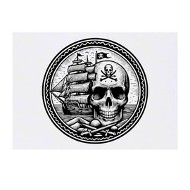 'Pirate Skull and Ship' Temporary Tattoo - Water Resistant, Skin-Safe, Non-Toxic Transfer (TO00070381)