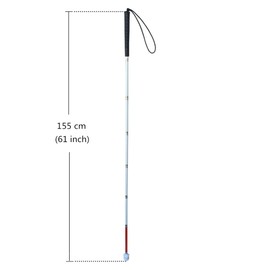Aluminum Mobility Folding White Cane for Vision Impaired and Blind People (folds down 7 sections) (Black Handle, 155cm (61 inch))