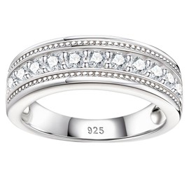 SweetJew Mens Moissanite Wedding Rings 925 Sterling Silver Promise Wedding Band 1.25cttw D Color VVS1 Round Cut Size 10