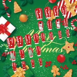 Christmas Snowmen Press on Nails Christmas Tree Fake Nails Medium Coffin False Nails Gel Glue on Nails Glossy White Snowing French Tips Stick on Nails for New Years Gifts DIY 24Pcs Merry Christmas