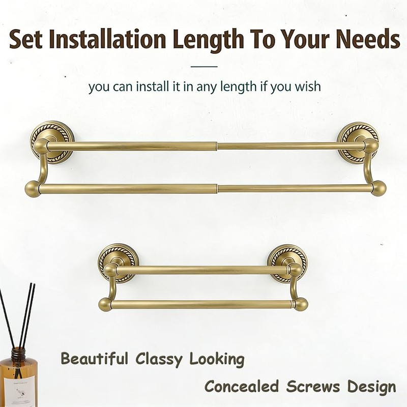 Adjustable Double Towel Bar, Antique Brass Wall Mount Towel Rack