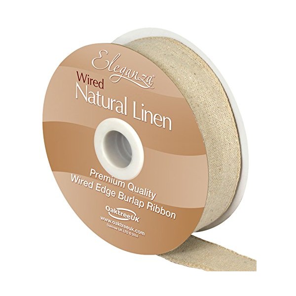 Linen Burlap Natural Wired Edge Eleganza Ribbon 32mm x 1