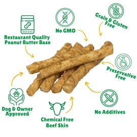 Lucky Premium Treats Peanut Butter Basted Rawhide – All-Natural Rawhide and Peanut Butter Dog Treats for Extra Small Dogs, Gluten Free Premium Toy Breed Dog Treats (100 Chews)