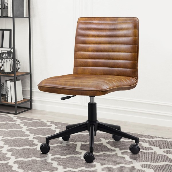 Furniliving Leather Home Office Chair, Armless Vanity Desk Task Chair