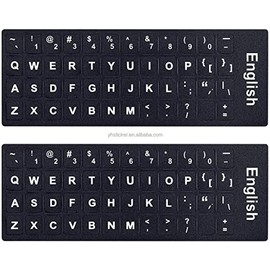 Universal Computer Keyboard Replacement Stickers - Black Background with White Lettering, Non Transparent (2PCS)