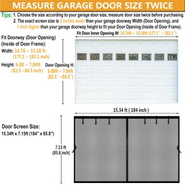 YXAZCM Magnetic Garage Door Screen for 2 Car 15x7 FT Retractable Upgraded, Durable Heavy Duty Fiberglass Mesh with Strong Magnets 180x84inch, Easy to Install (15x7ft Black) (YJHGDS157BK)