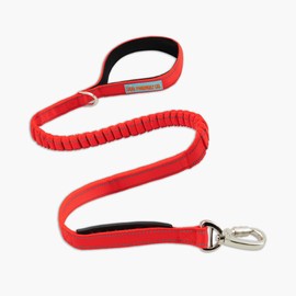 DF Co. Bungee Dog Leash | Strain Free & Shock Resistant for Control | Neoprene Padded Handle, Heavy-Duty Carabiner Clip, and D-Ring | Red, Size Small