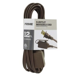 Prime EC670612 12-Foot 16/2 SPT-2 3-Outlet Indoor Cord, Brown