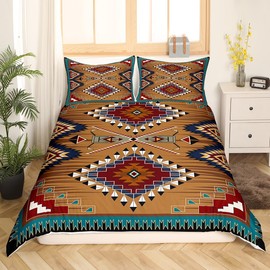 Bohemian Decor Bedding Set, Southwestern Native American Duvet Cover Boho Aztec Exotic Comforter Cover Vintage Rustic Farmhouse Quilt Cover Country Western Room Decor, Single