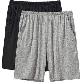 JINSHI Men’s Cotton Sleep Shorts Casual Ultra Soft Lounge Pajama Shorts 2 Pack(L,Black/Grey)