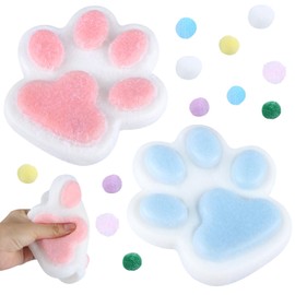 Pack of 2 Large Cat Paws Squishy, Soft Taba Squishy, Fufu Squishy Toy, Cute Cat Paw Squishy, Anti-Stress Toy for Children, Adults (Blue White/Pink White)