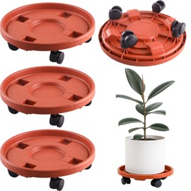 Tulpeed Rolling Plant Stand with Wheels 3 Pack 13 Inch Plant Caddy with Wheels Heavy Duty Plant Dolly Roller Base with Wheels Round Flower Pot Rack Holder Planter Trolley Tray, Red