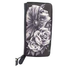 Liquor brand Gypsy Fortune Sugar Skull zip around clutch Wallet