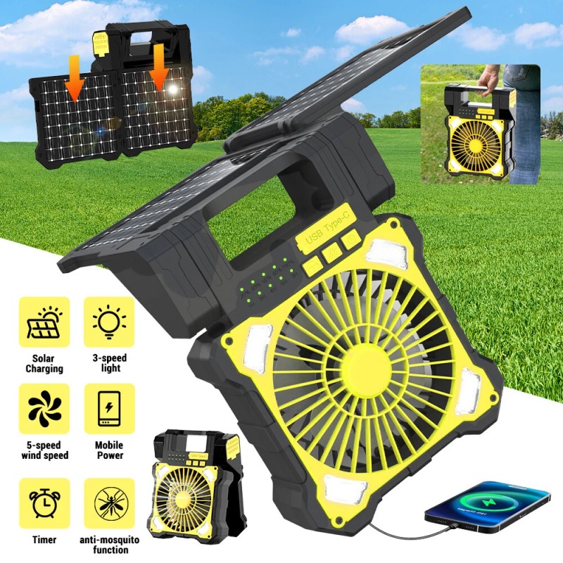 KEPEAK 5 Speed Solar Fan&Portable Camping Fan with Lantern 5200mAh