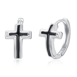 KATHLU Cross Earrings S925 Sterling Silver Cross Hoop Earrings Mens Cross Earrings Religion Jewellery Christians Gifts for Women Men