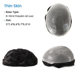 Tresshairca Toupee Hair for Men Natural and Comfortable Men's Wigs Hair Pieces Thin Skin Base Natural Black Real Human Hair Replacement System Men's Real Human Hair Toupee for Men's Hair Loss (5"x7")