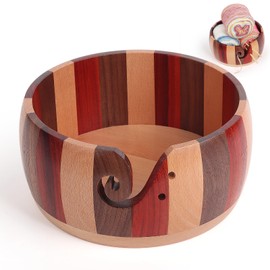 Coopay Super Large Yarn Bowl for Crocheting, 21 x 21 x 10 cm Colourful Knitting Bowl for Knitting and Crochet Projects, Handmade Large Wool Bowl with Holes for Wool, Wooden Yarn Bowl