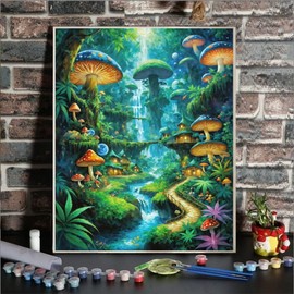 ldazao Mushroom Paint by Numbers Kit for Adults Beginner Mushrooms Forest Adult Paint by Number Kits On Canvas Adults' Paint-by-Number Kits DIY Oil Painting Kits for Gift Wall Decor 16x20 Inch