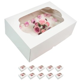 Global Sugar Art Auto-Popup Extra Deep Quarter Sheet Cake Box with Window, White 14 x 10 x 5 Inches, 10 Count. For 9 x 13 sheet cakes, cookies, pastries, desserts.
