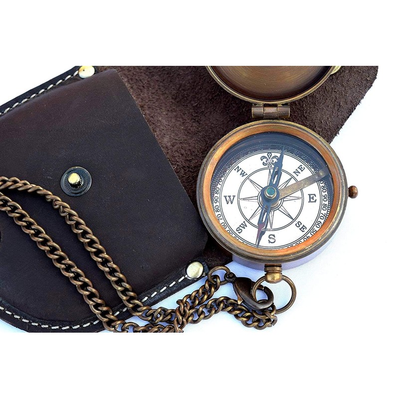 Engravable Compass Nautical Pocket Brass Compass with Leather Carry Case,Pirates