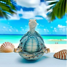 VVGIFTS Sea Turtle Meditation Yoga Decor, Garden Figurine Sea Turtle Meditating Coastal Beach Decorations, Zen Yoga Resin Statue for Home Office Decorations (Put The Palm Separate)