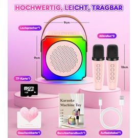 Gontence Karaoke Maschine Kinder mit 2 Mikrofonen, Geschenkkarte, TF-Karte, LED-Lichtern, Stimme Wechselnde Effekte, Geschenke Spielzeug für Erwachsene, Mädchen, Jungen ab 3 4 5 Jahre