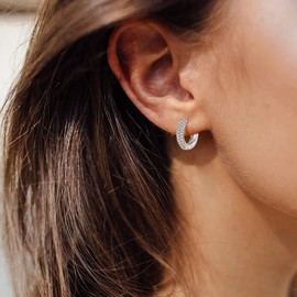 Women's Hoop Earrings Round Cartilage Small 925 Sterling Silver White Gold Plated with Cubic Zirconia Vintage Jewellery for Women Girls Diameter 14 mm, Sterling silver, white gold plated, Cubic